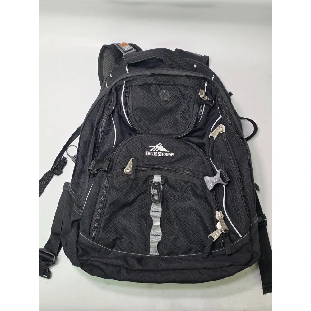 High Sierra Laptop Backpack Black Multi Compartments Travel Gym Zip Pockets‎